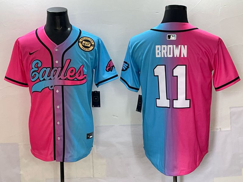 Men 2025 Philadelphia Eagles #11 Brown Blue pink Nike Limited NFL Jersey style 07